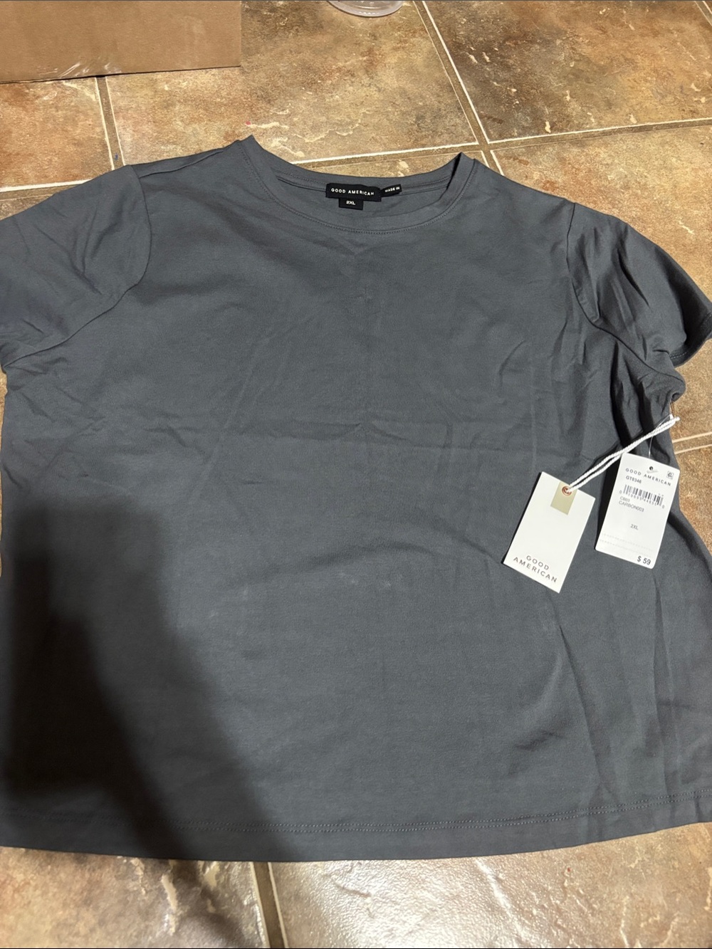 Good American Short Sleeve Crew Tee — Charcoal